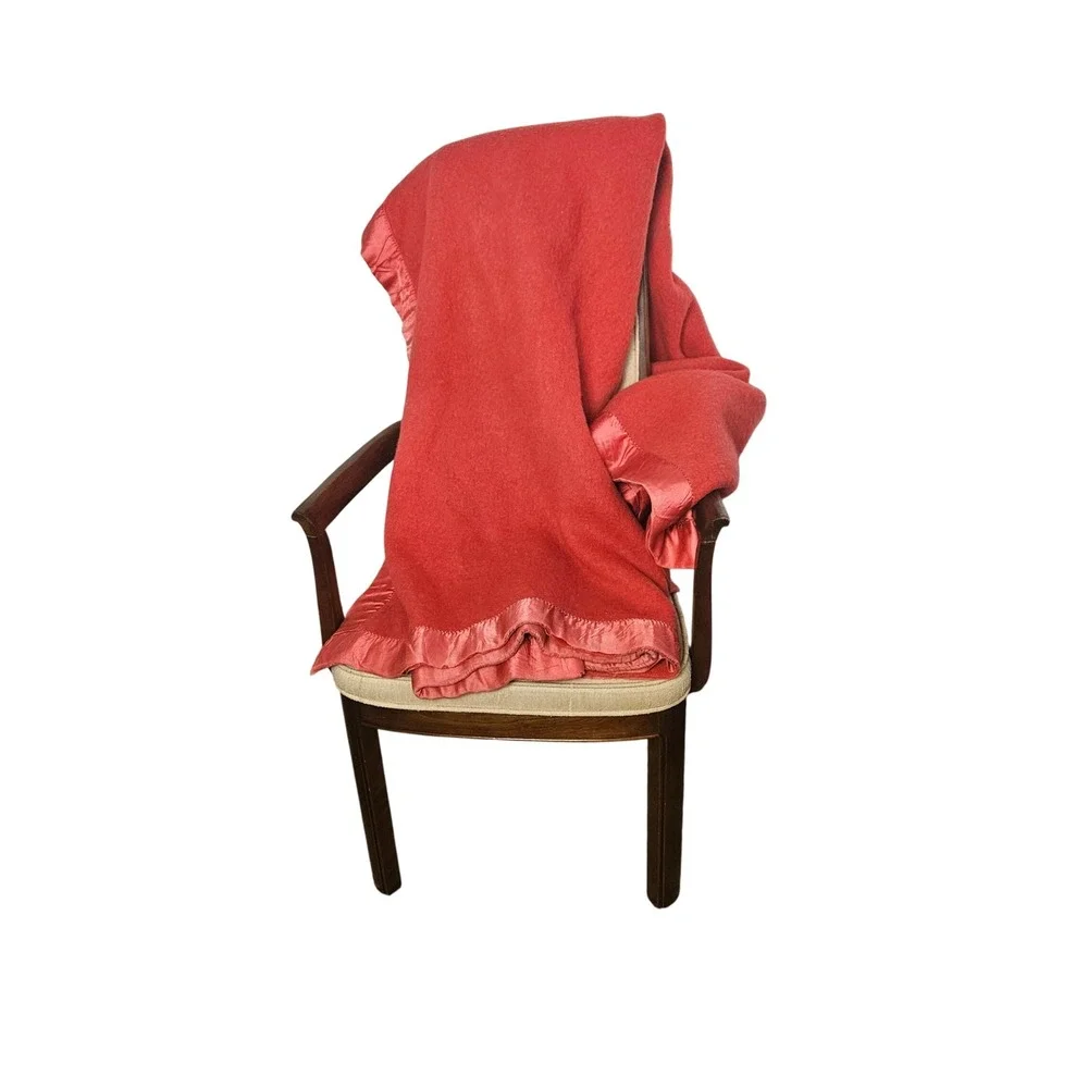 Vintage Red Loomed Wool Satin Binding Trim Blanket Flawed